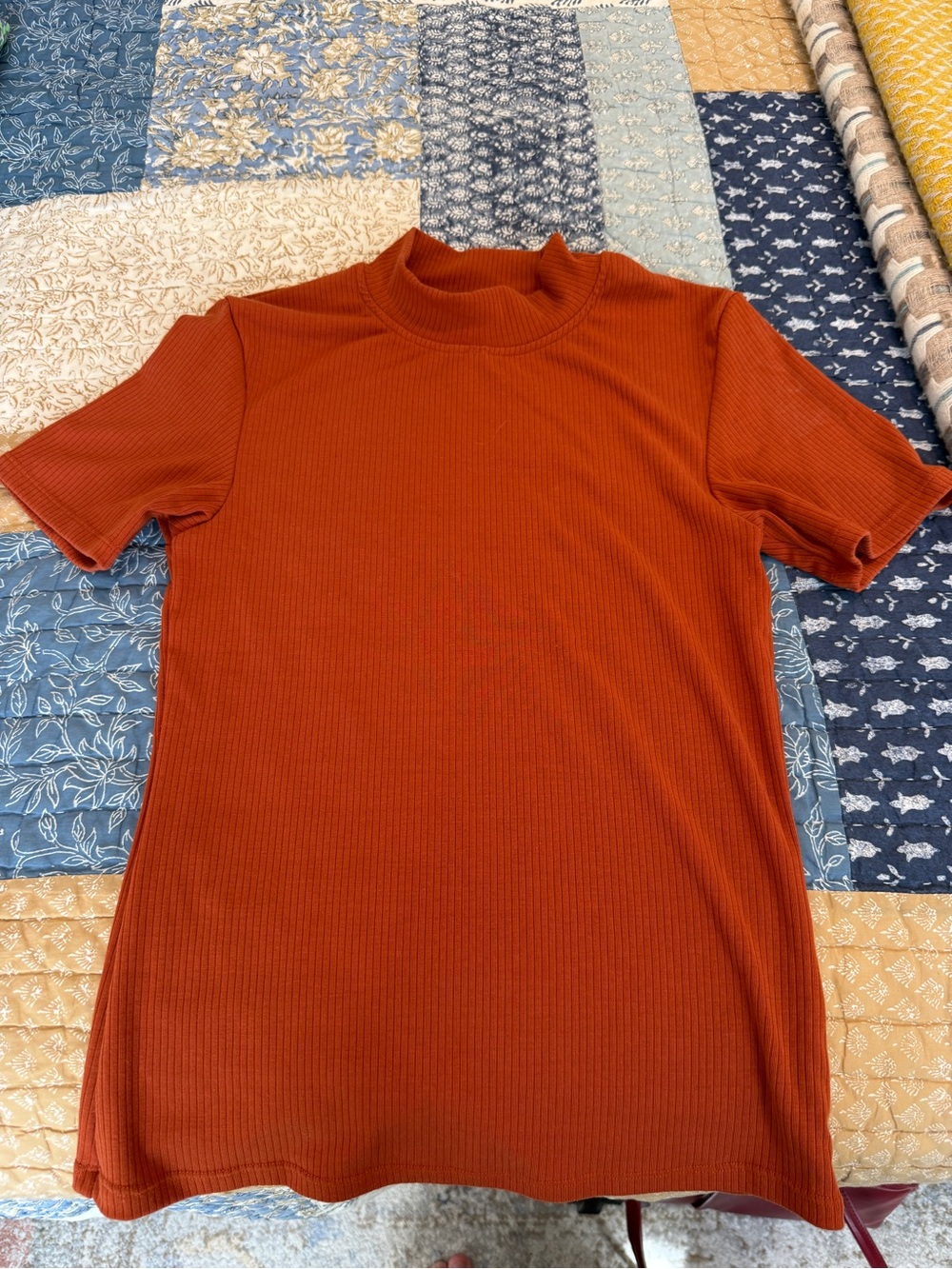 BYLT Basics Short Sleeve Mock Neck Top - Rust Orange